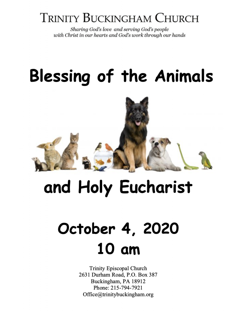 Trinity's Blessing of the Animals In Honor of St. Francis of Assisi Is Sunday, October 4th, 10 AM - Trinity Buckingham Church Trinity's Blessing of the Animals In Honor of St. Francis of Assisi Is Sunday, October 4th, 10 AM - Trinity Buckingham Church